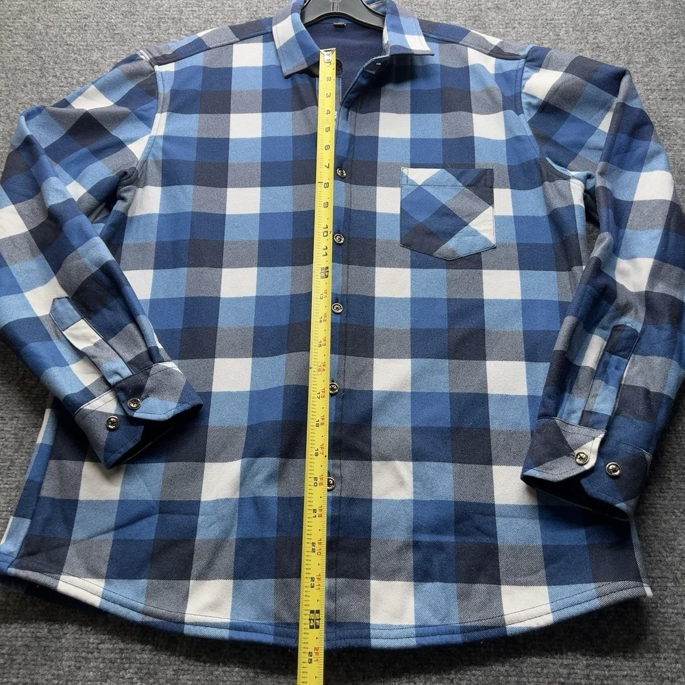 Mens Blue Plaid Button Front Shirt Jacket Flannel Style Size 41